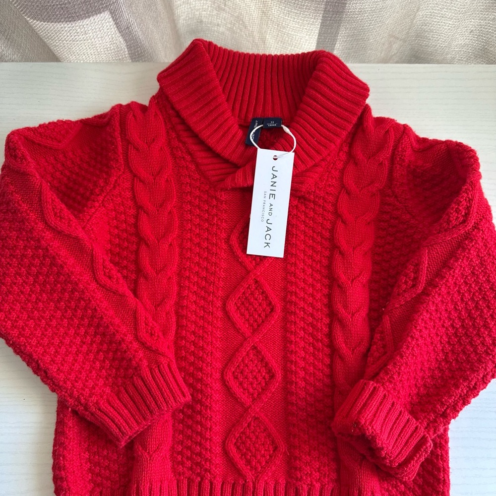 Janie and Jack Red Cable Knit Sweater